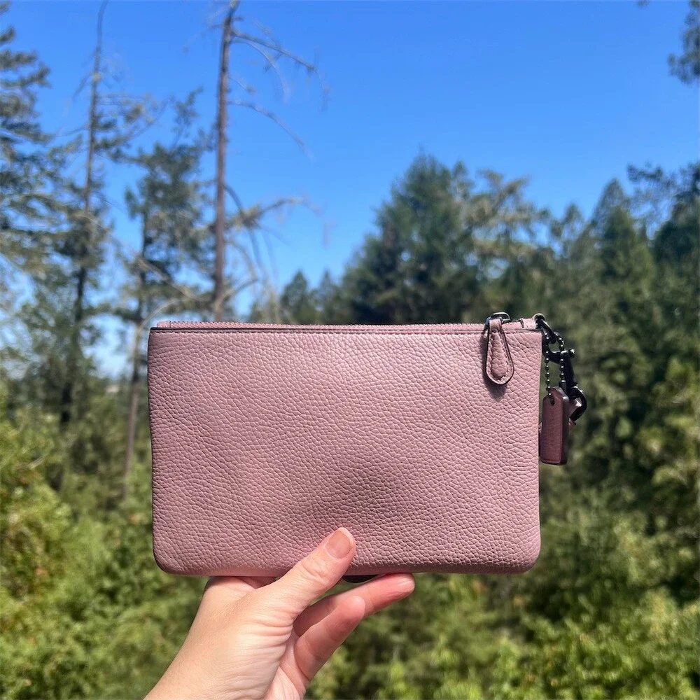 COACH Pink Mauve Small Pebble Leather Wristlet Wallet Gunmetal Hardware AUTHENTC